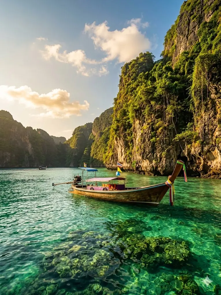 Thailand islands with longtail boat for backpacker island hopping